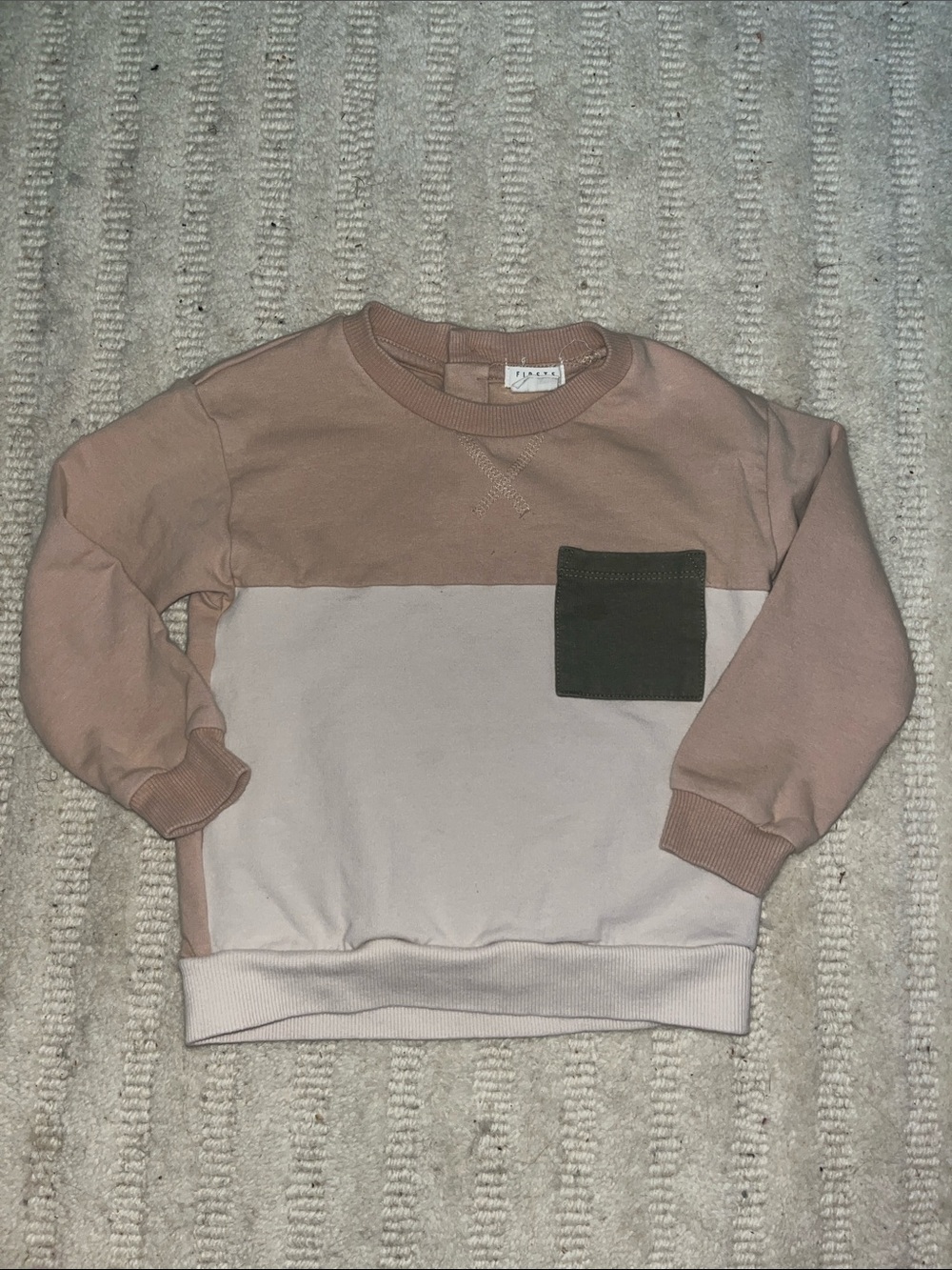 Firsts Kids Colorblock Crewneck Sweatshirt with Contrast Pocket - Blush & Cream